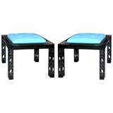 Pair of Ebonized Stools with Leather Seats