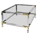 French Lucite and Brass Coffee Table