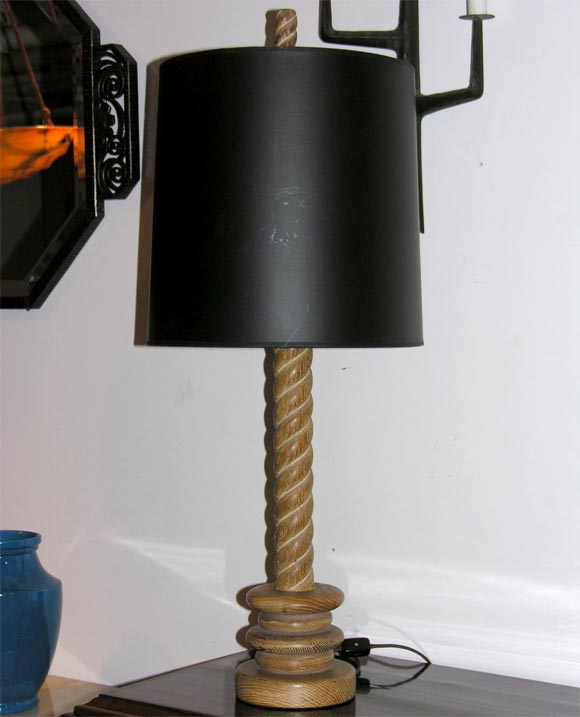 Limed -Oak Lamp with Turned Stem