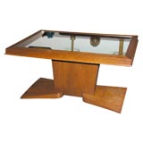 Art Deco Oak Coffe Table with Mirrored Top