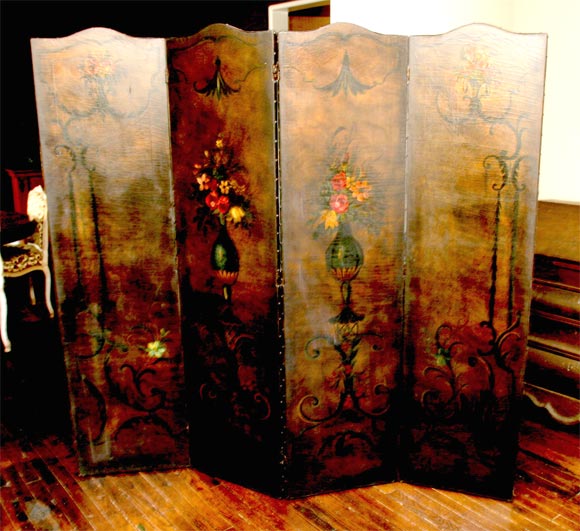 Painted Four Panel Screen