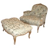 LOUIS STYLE BERGERE  CHAIR AND OTTOMAN