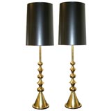 PAIR OF TURNED BRASS STIFFEL LAMPS