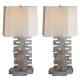 PAIR  OF JAMES MONT TERRA COTTA WARRIOR LAMPS