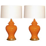 PAIR OF VIBRANT ORANGE CERAMIC LAMPS