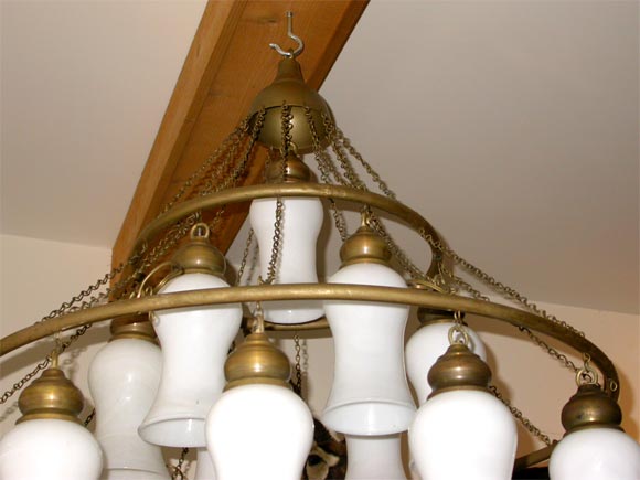 Egyptian Handblown Chandelier with Opaque White Bell-Shaped Glass In Good Condition For Sale In New York, NY