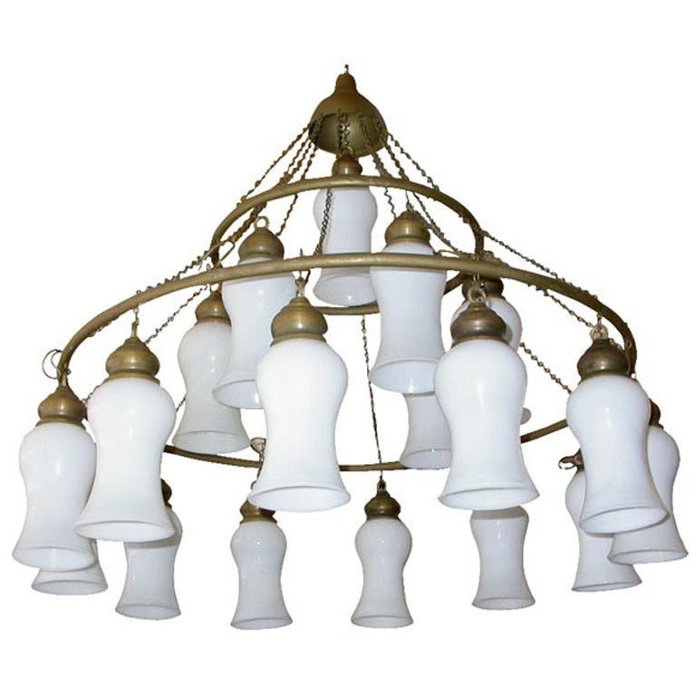 Egyptian Handblown Chandelier with Opaque White Bell-Shaped Glass For Sale