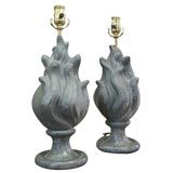 Pair of Zinc Flame Lamps.