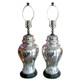 Vintage Pair of Mercury Glass Bell Jar Lamps