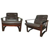 Vintage Pair of Leather Reclining Arm Chairs