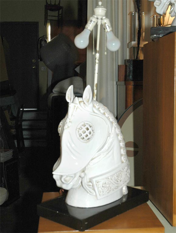 Pair of horse head italian ceramic table lamps