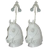 Pair of horse head italian ceramic table lamps