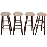 SET OF FOUR MATCHING 1930'S BAR STOOLS WITH LINEN SEATS