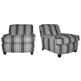 1930'S PAIR OF CLUB CHAIRS UPHOLSTERED IN 19THC TICKING