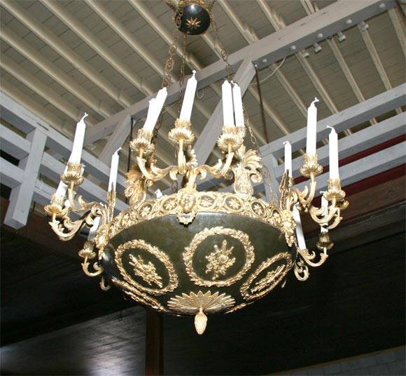 Beautiful 24-candle chandelier, bronze and gilt, probably origin St. Petersburg, circa 1820s.
