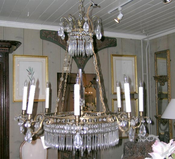 Fabulous Russian Gilt Metal and Crystal 8-Lite Chandelier