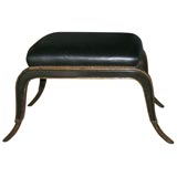 Neoclassical Style Saber Leg Bench with Black Leather Seat