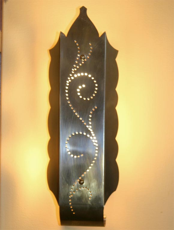 1930s Brass Sconces with Punchwork Design