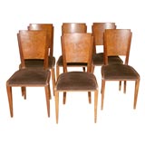 six French deco burled dining chairs