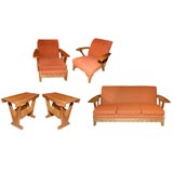 5 peice 1940s oak sofa and chair set