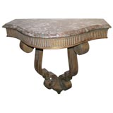 WONDERFUL ORNATE LEAFED WALL CONSOLE WITH A BEAUTIFUL MARBLE TOP