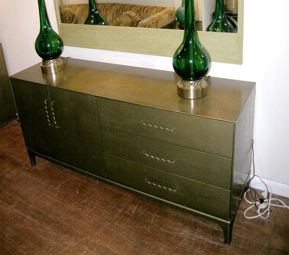 WONDERFUL BROWN SALTZMAN CABINET IN A GREEN METALLIC FINISH