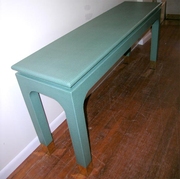 BEAUTIFUL TEAL LINEN COVERED CONSOLE