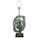 Sculptured Metal table Lamp attributed to Paul Evans