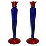 Two Red and Blue Murano Glass Lamps