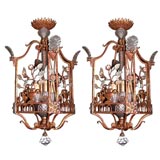 Pair of Gilt Wrought Iron and Glass Baguès Style Lanterns