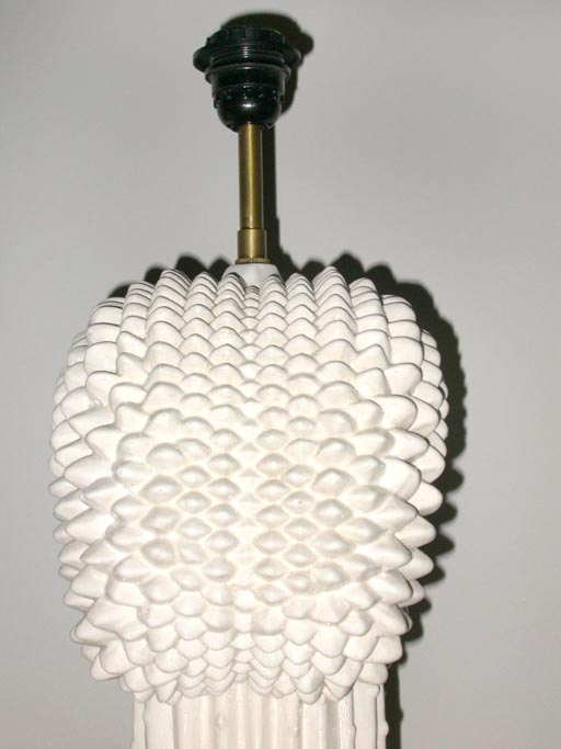 Pair of French Asparagus Form White Ceramic Lamps 1