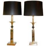 Pair of 1940
s Brass with Ebony Sphere Lamps