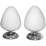 Pair of Italian White Glass Lamps with Chrome Base