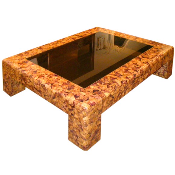 Large coffee table in brown penshell by Karl Springer