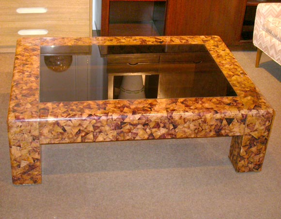 Large coffee table in brown penshell by Karl Springer