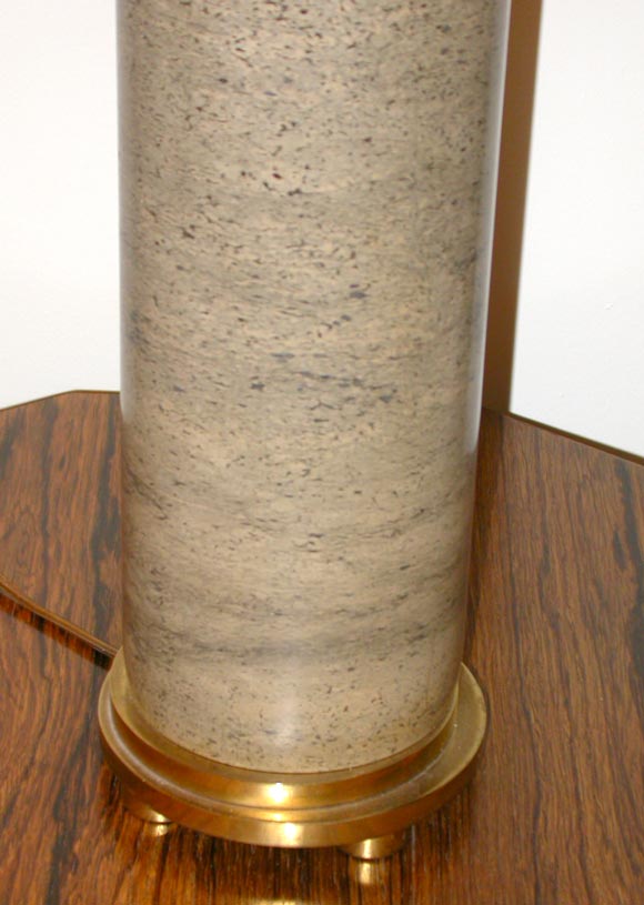 Marble cylinder table lamp with brass base designed by Karl Springer, 1980’s (signed)