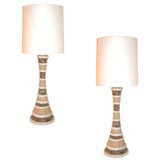 Pair of Large  Textured Ceramic Lamps