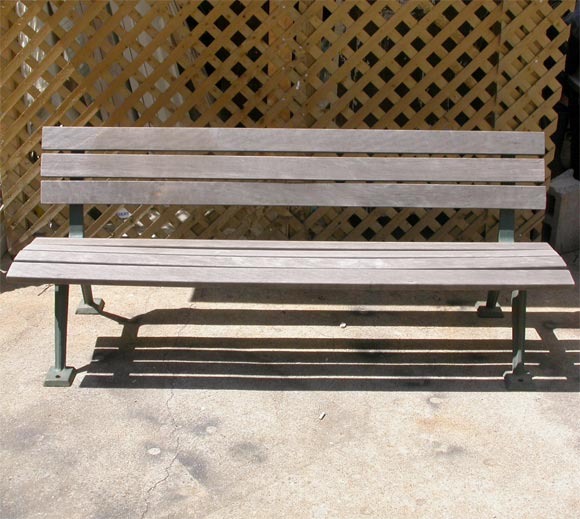 French 1950's wood and cast iron bench ( new mahogany slats )