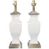 Vintage Pair white porcelain lamps