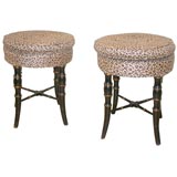 Pair of faux bamboo ebonized and gilded regency style stools