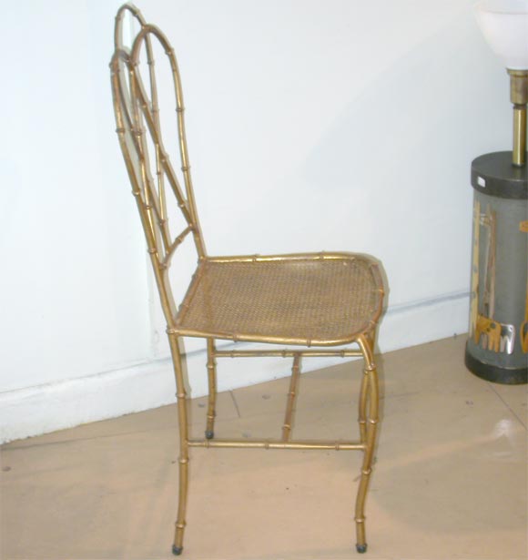 Pair gilt metal faux bamboo side chairs