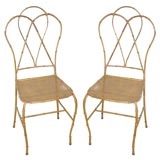 Pair gilt metal faux bamboo side chairs