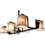 6 Light Wrought Iron Chandelier with Original Parchment Shades