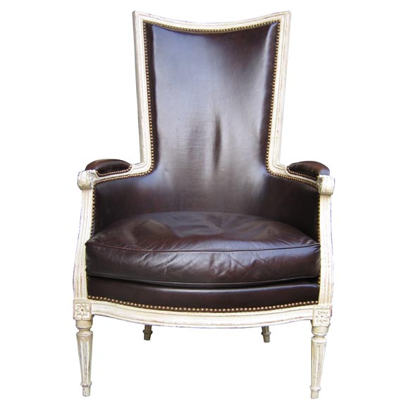 Louis XVI Bergère in White Wood For Sale