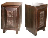 Pair of cerused and carved oak side tables