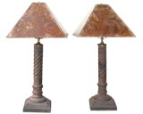 Vintage Iron spiral lamps with mica shades