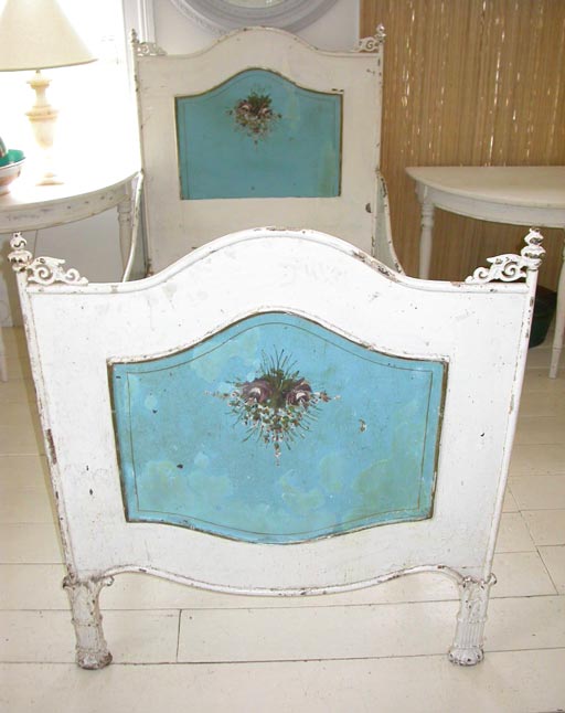Decoratively Painted French Iron Bed