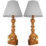 Pair of large gilt candlestick lamps