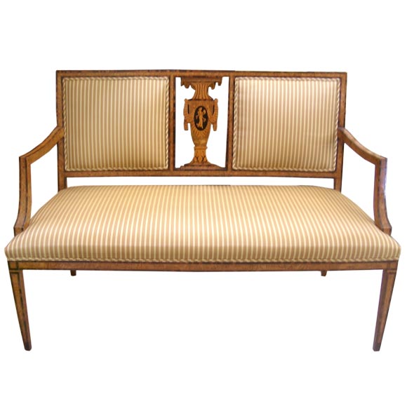 Mid-19th Century Burled Elm and Rosewood Parquetry Settee