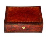 Burled Wood Box with Marquetry Inlay and Brass